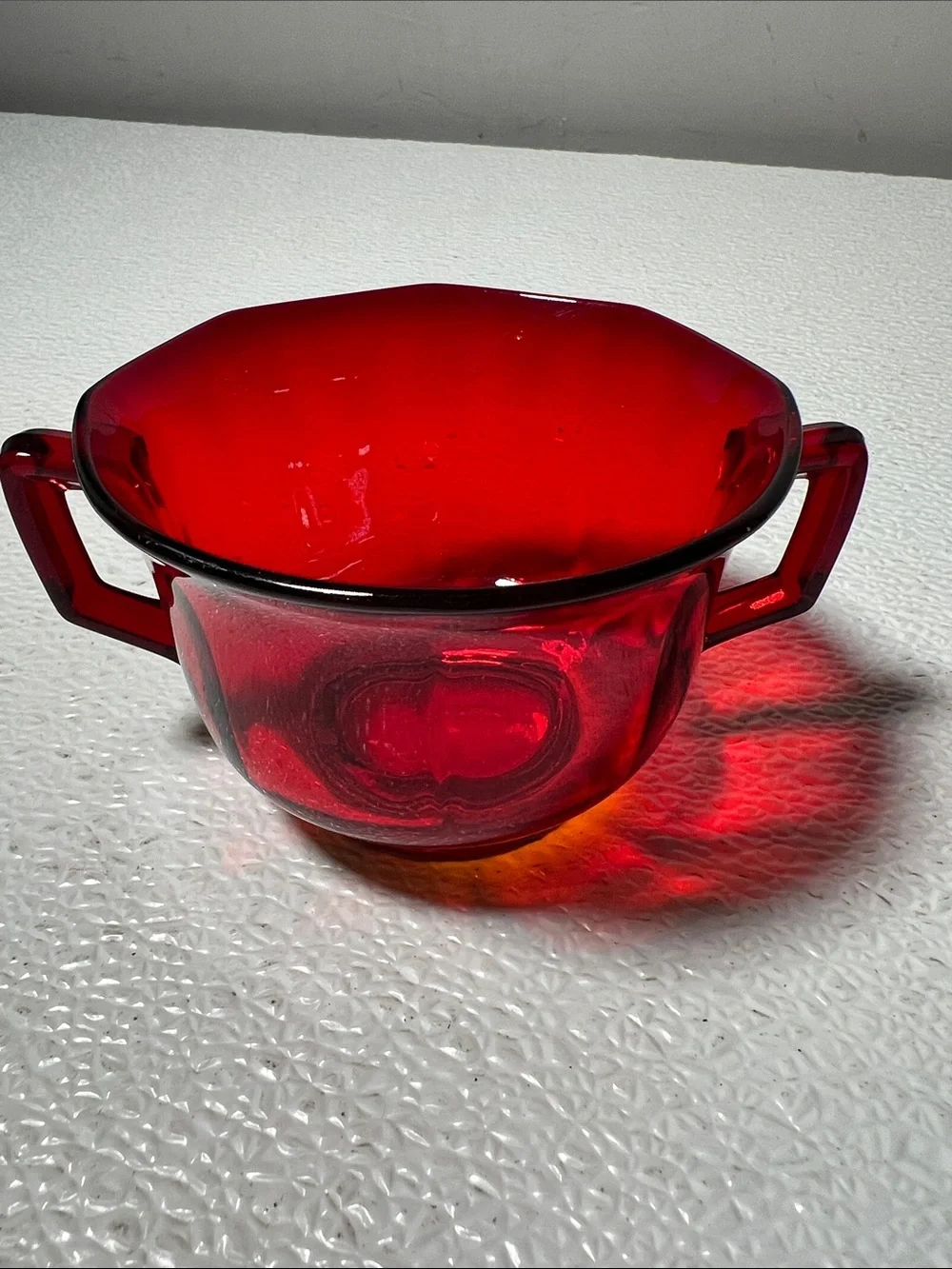 Vintage Ruby Red Glass Creamer and Sugar Set
